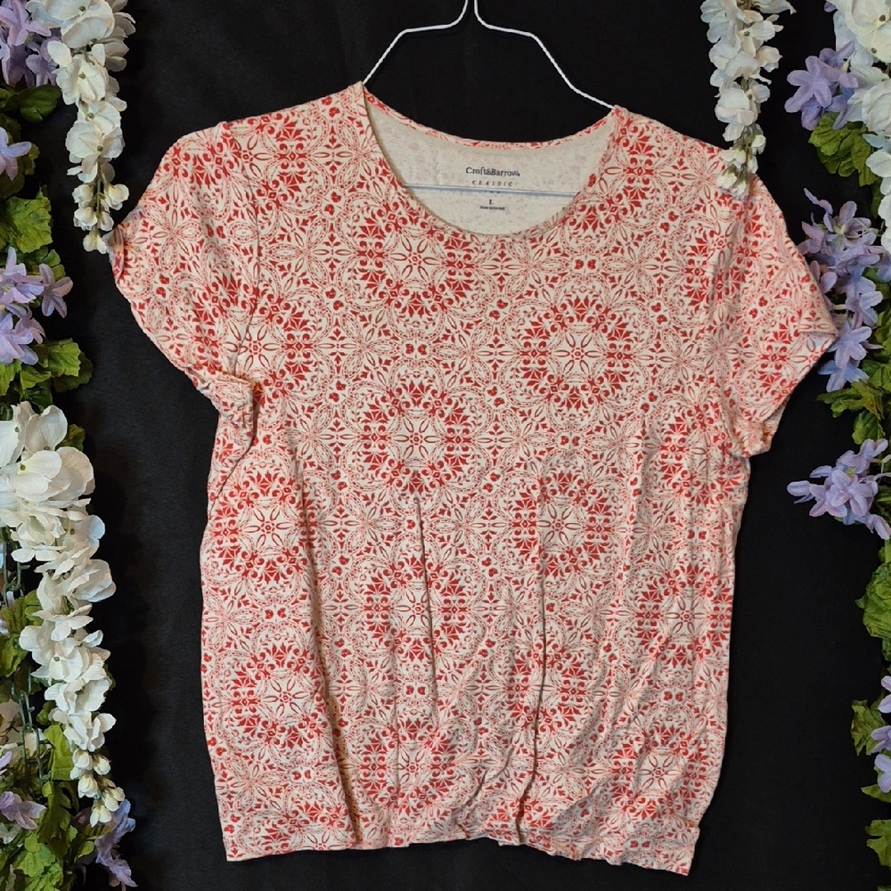 croft & barrow Coral Pink Floral Medallion Short Sleeve Tee